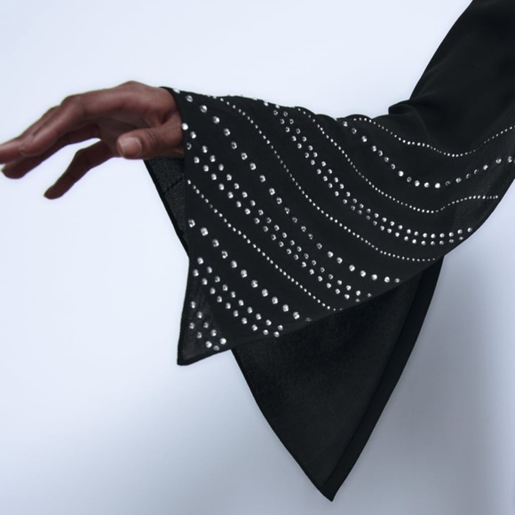 NWT Zara Rhinestone Cape Sleeved Blouse - Picture 7 of 11